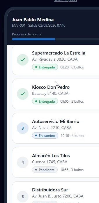 App del conductor con paradas del día